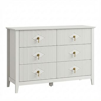 IDEALHOUSE Modern Fluted 6-Drawer Dresser with Metal Handles