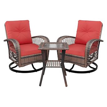 IDEALHOUSE 3 pc Patio Set: 2 Swivel Glider Chairs & Glass Top Table