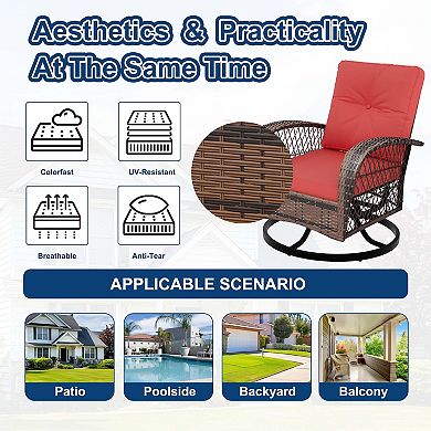 IDEALHOUSE 3-Piece Patio Set: 2 Swivel Glider Chairs & Glass Top Table