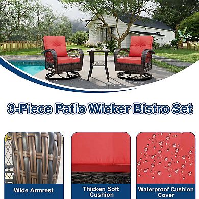 IDEALHOUSE 3-Piece Patio Set: 2 Swivel Glider Chairs & Glass Top Table
