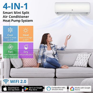 WIFI 17000 BTU Mini Split Air Conditioner AC cooling heating system 230V Heat Pump Installation Kits