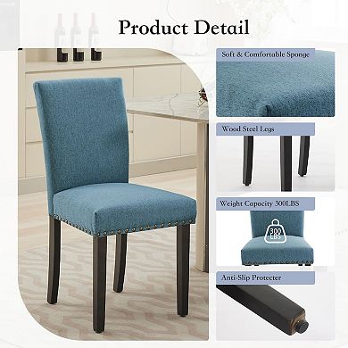 IDEALHOUSE High-Back Dining Chairs Set of 2 with Nailhead Trim & Wood Legs