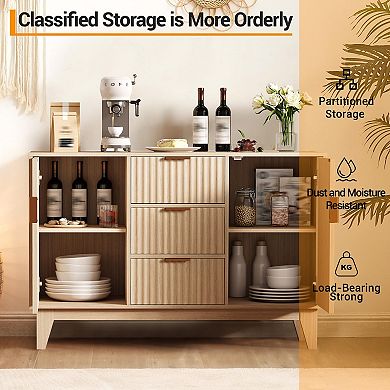 IDEALHOUSE 47.2in Fluted Sideboard with 3 Drawers