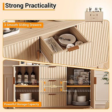 IDEALHOUSE 47.2in Fluted Sideboard with 3 Drawers