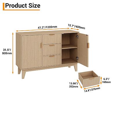 IDEALHOUSE 47.2in Fluted Sideboard with 3 Drawers