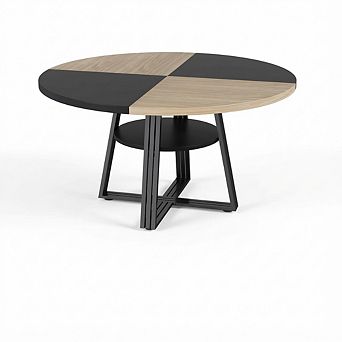 IDEALHOUSE 47.2 inch Round Dining Table for 4-6 with Storage Shelf, Farmhouse Kitchen Table