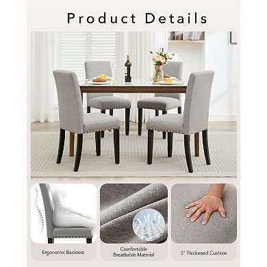 IDEALHOUSE Modern Fabric Dining Chairs Set of 2 with Curved Back & Wood Legs