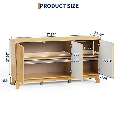 IDEALHOUSE 58" Fluted Buffet Cabinet