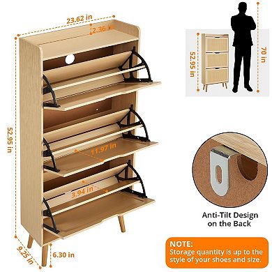 IDEALHOUSE 3-Drawer Shoe Cabinet with Woven Rattan Front