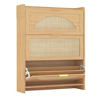 IDEALHOUSE Rattan Shoe Cabinet with 2 Flip-Down Drawers