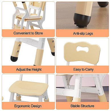 IDEALHOUSE 2-Pack Height Adjustable Kids Chairs for Toddlers, Indoor Plastic Chairs, Beige