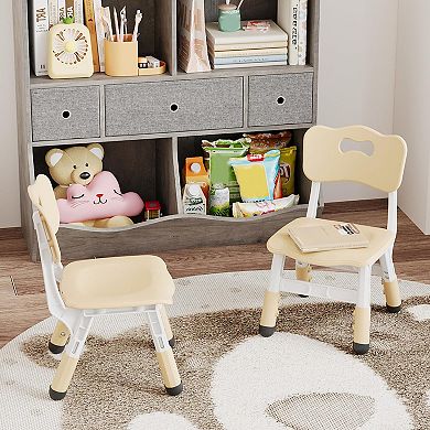 IDEALHOUSE 2-Pack Height Adjustable Kids Chairs for Toddlers, Indoor Plastic Chairs, Beige