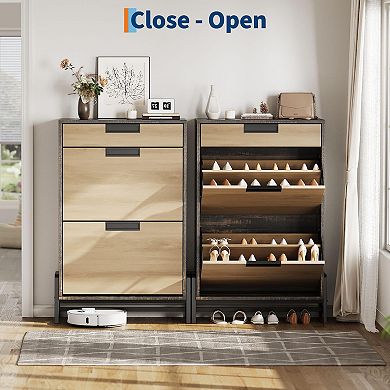 IDEALHOUSE Flip-Drawer Shoe Cabinet with Adjustable Shelves & Top Drawer