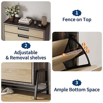 IDEALHOUSE Flip-Drawer Shoe Cabinet with Adjustable Shelves & Top Drawer