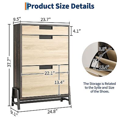 IDEALHOUSE Flip-Drawer Shoe Cabinet with Adjustable Shelves & Top Drawer