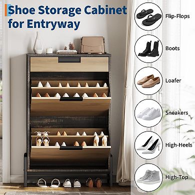 IDEALHOUSE Flip-Drawer Shoe Cabinet with Adjustable Shelves & Top Drawer