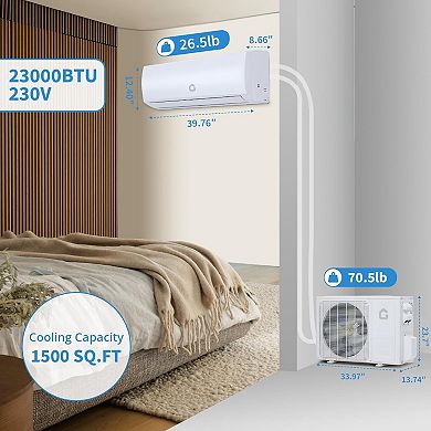 WIFI 23000 BTU Mini Split Air Conditioner AC cooling heating system 230V Heat Pump Installation Kits