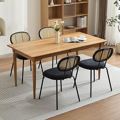 IDEALHOUSE Mid-Century Modern Velvet Dining Chairs Set of 2 with Rattan Backrest