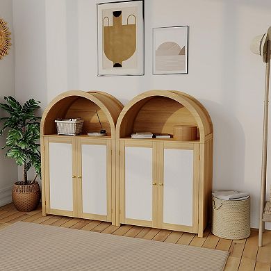 IDEALHOUSE 5-Tier Arched Shoe Cabinet with Rattan Doors