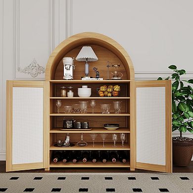 IDEALHOUSE 5-Tier Arched Shoe Cabinet with Rattan Doors