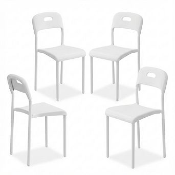 IDEALHOUSE Set of 4 White Stackable Plastic Dining Chairs with Metal Legs for Indoor & Outdoor