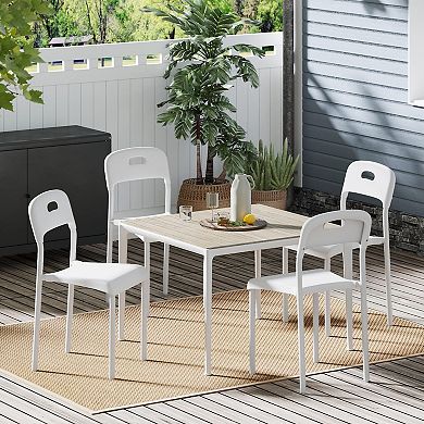IDEALHOUSE Set of 4 White Stackable Plastic Dining Chairs with Metal Legs for Indoor & Outdoor