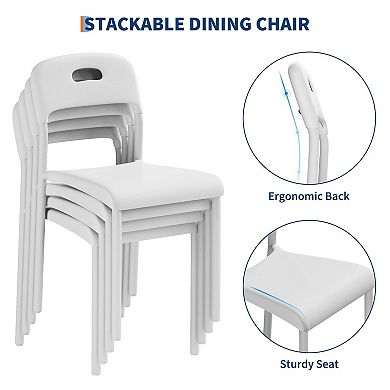 IDEALHOUSE Set of 4 White Stackable Plastic Dining Chairs with Metal Legs for Indoor & Outdoor