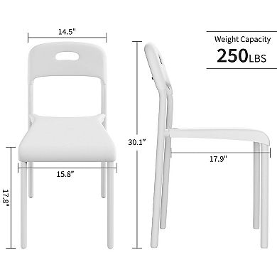 IDEALHOUSE Set of 4 White Stackable Plastic Dining Chairs with Metal Legs for Indoor & Outdoor