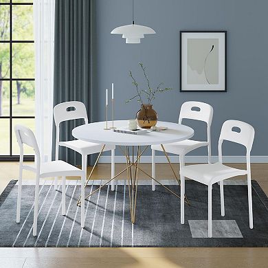IDEALHOUSE Set of 4 White Stackable Plastic Dining Chairs with Metal Legs for Indoor & Outdoor