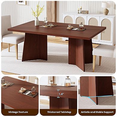 IDEALHOUSE 63 Inch Long Dining Table with Heavy Duty Pedestal Base, Seats 6-8