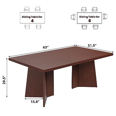 IDEALHOUSE 63 Inch Long Dining Table with Heavy Duty Pedestal Base, Seats 6-8