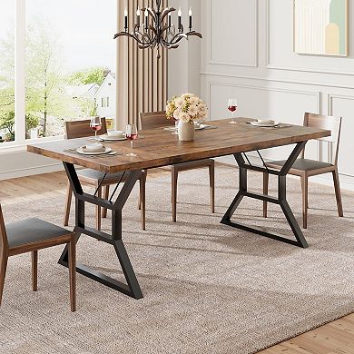 IDEALHOUSE Frame-Style Dining Table with Waist Detail & Metal Legs, for 6-8