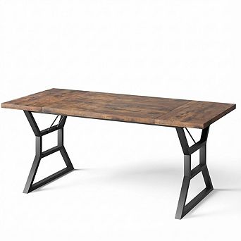 IDEALHOUSE Frame-Style Dining Table with Waist Detail & Metal Legs, for 6-8