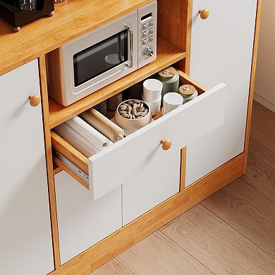 IDEALHOUSE Modern Farmhouse Sideboard with Wine Rack & Adjustable Shelves