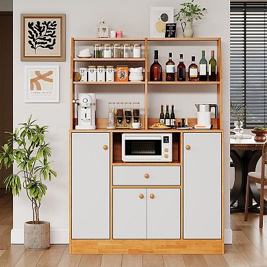 IDEALHOUSE Modern Farmhouse Sideboard with Wine Rack & Adjustable Shelves