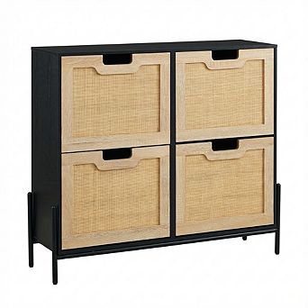 IDEALHOUSE 4-Drawer Rattan Shoe Cabinet with Hidden Storage
