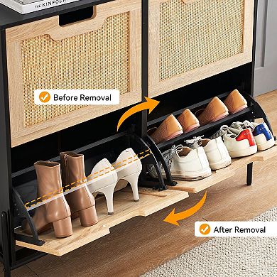 IDEALHOUSE 4-Drawer Rattan Shoe Cabinet with Hidden Storage