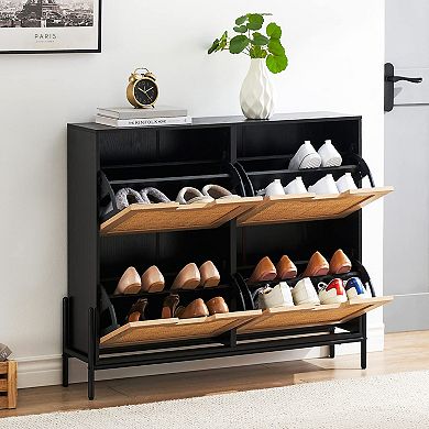 IDEALHOUSE 4-Drawer Rattan Shoe Cabinet with Hidden Storage