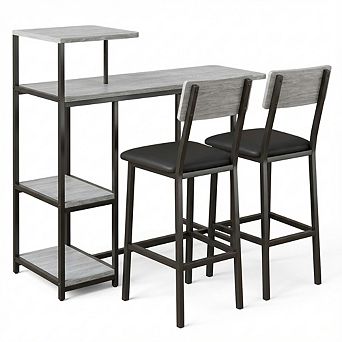 IDEALHOUSE Expandable 2-Person Dining Set with Storage Shelves & Wine Rack, Bar Table and Chairs