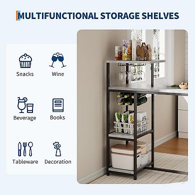 IDEALHOUSE Expandable 2-Person Dining Set with Storage Shelves & Wine Rack, Bar Table and Chairs