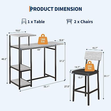 IDEALHOUSE Expandable 2-Person Dining Set with Storage Shelves & Wine Rack, Bar Table and Chairs