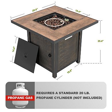 30'' Outdoor Propane Gas Fire Pit Table with Lid and Lava Rocks, Black with Gold-Painted Edge