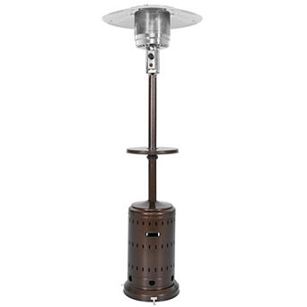 Outdoor 46,000 BTU Metal Propane Gas Patio Heater with Wheels and Drink Stand, Brown
