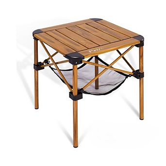 Roll-Up Aluminum Camping Table with Storage Net, Woodgrain