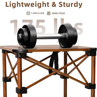 Roll-Up Aluminum Camping Table with Storage Net, Woodgrain