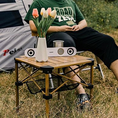 Roll-Up Aluminum Camping Table with Storage Net, Woodgrain