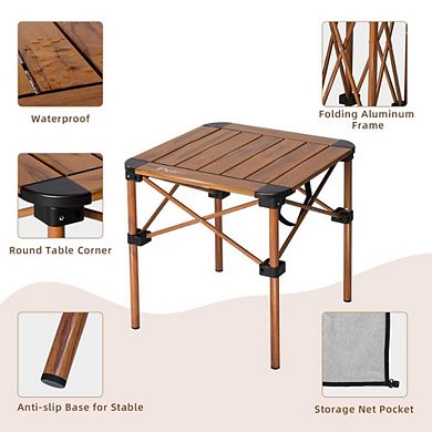 Roll-Up Aluminum Camping Table with Storage Net, Woodgrain