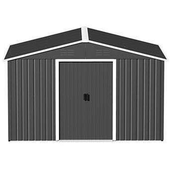 8 x 10 FT Metal Outdoor Backyard Garden Shed Storage Tool Shed with Sliding Doors, Dark Gray