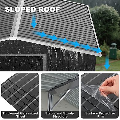 8 x 10 FT Metal Outdoor Backyard Garden Shed Storage Tool Shed with Sliding Doors, Dark Gray