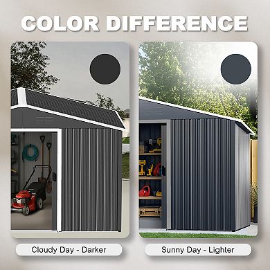 8 x 10 FT Metal Outdoor Backyard Garden Shed Storage Tool Shed with Sliding Doors, Dark Gray